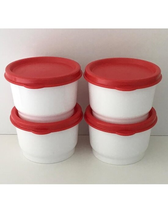 Tupperware Other - Tupperware Snack Cups 4x 4oz White Containers w/ Red Seals OR Sheer w/Pink Seals